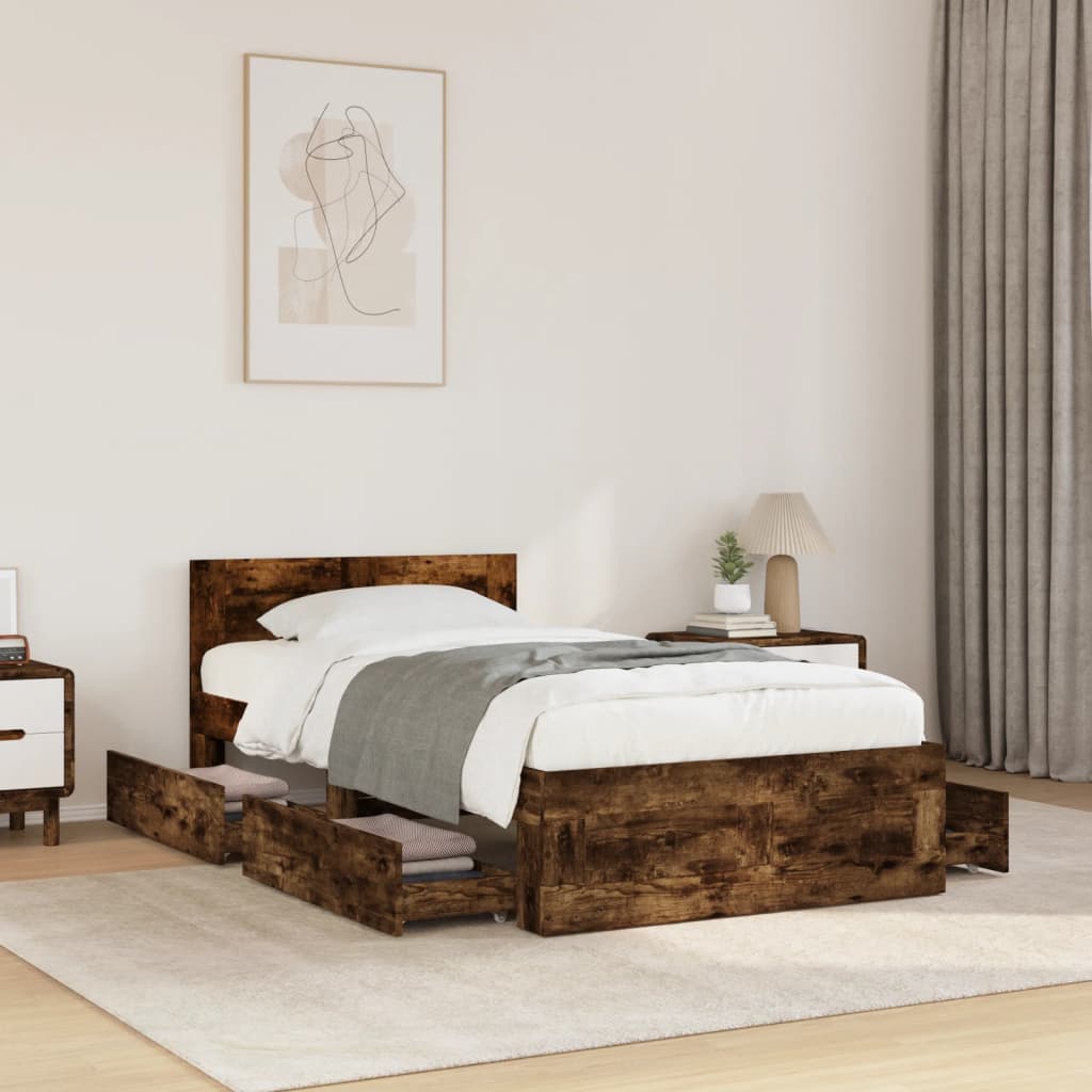 E-shop Multidom Posteľný rám s čelom dymový dub 75x190 cm kompozitné drevo