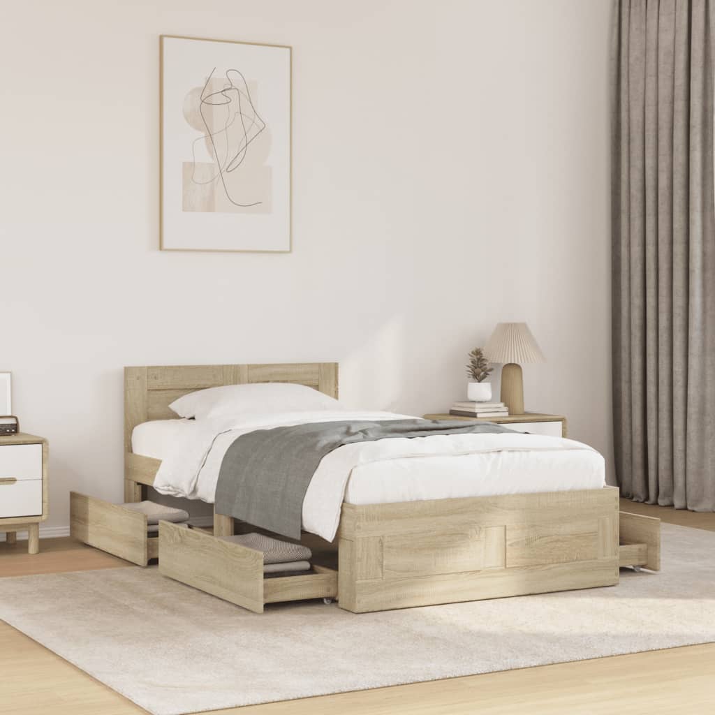 E-shop Multidom Posteľný rám s čelom dub sonoma 75x190 cm kompozitné drevo