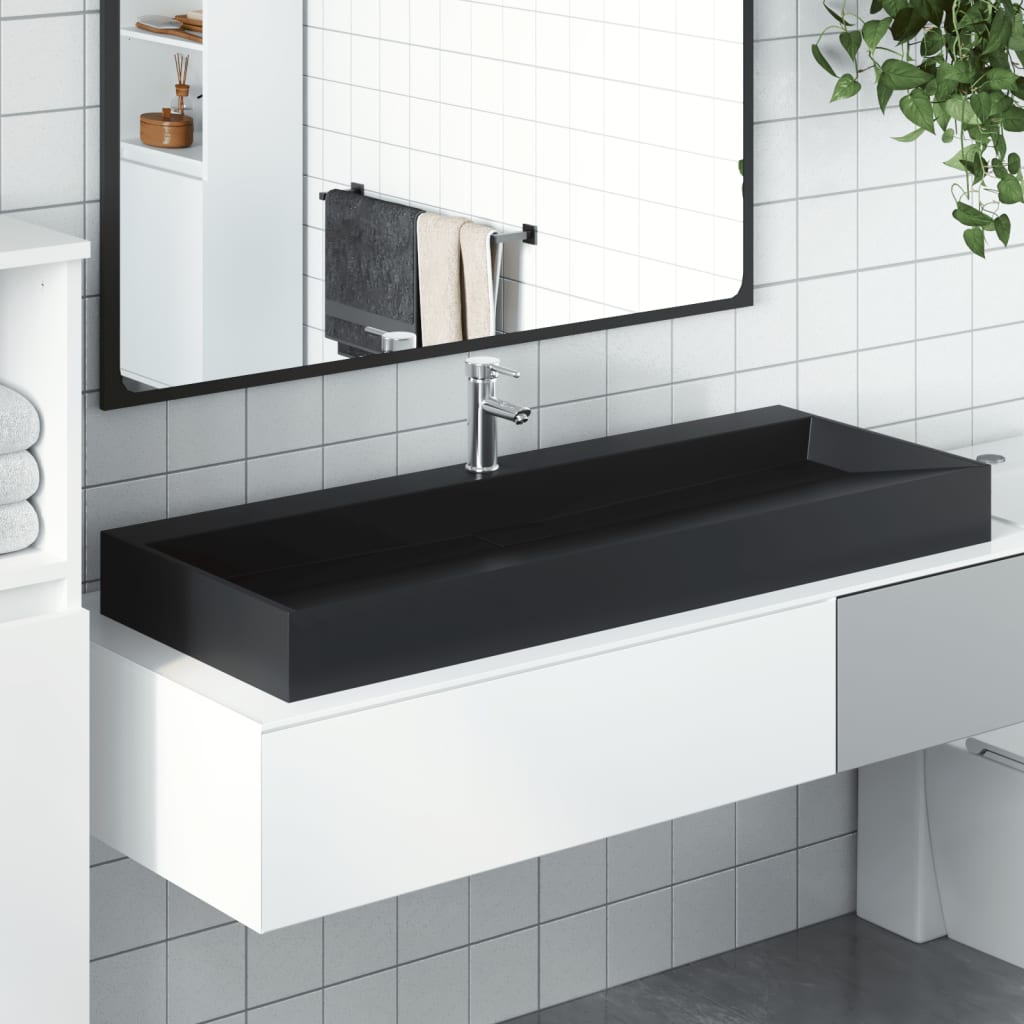 E-shop Multidom Umývadlo minerálny/mramorový odliatok 120x46x11cm matné čierne
