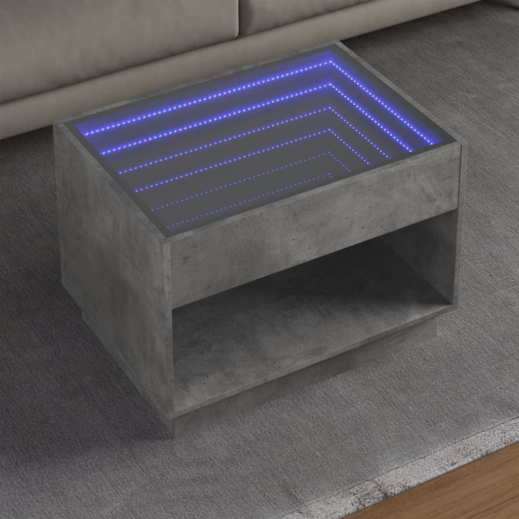 E-shop Multidom Konferenčný stolík s nekonečnými LED betónovosivý 70x50x50 cm