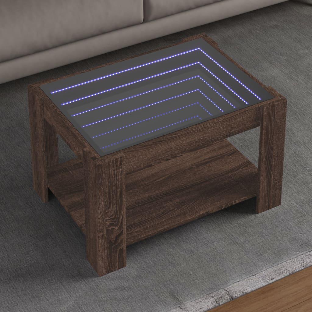 E-shop Multidom Konferenčný stolík s LED hnedý dub 73x53x45 cm kompozitné drevo