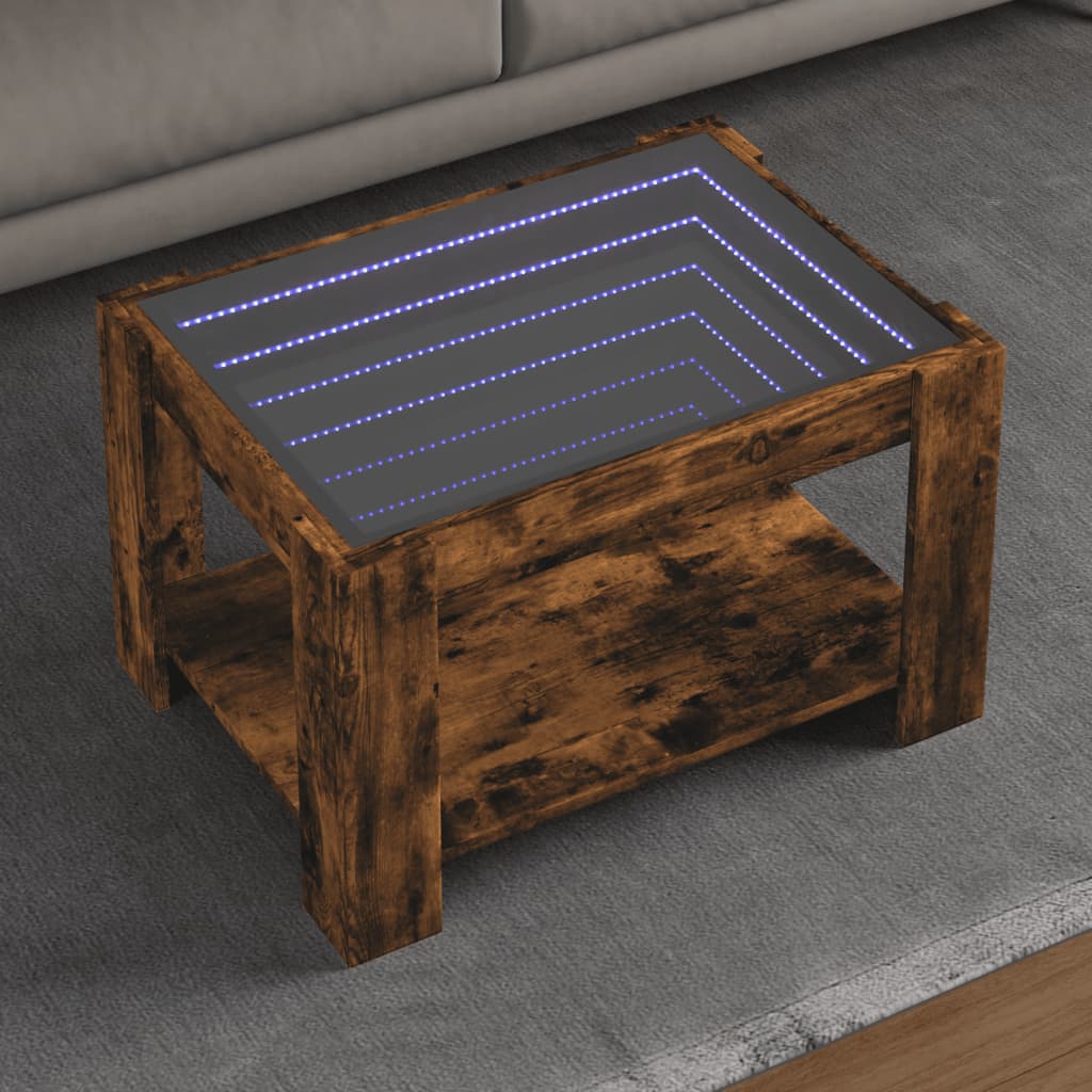 E-shop Multidom Konferenčný stolík s LED dymový dub 73x53x45cm kompozitné drevo