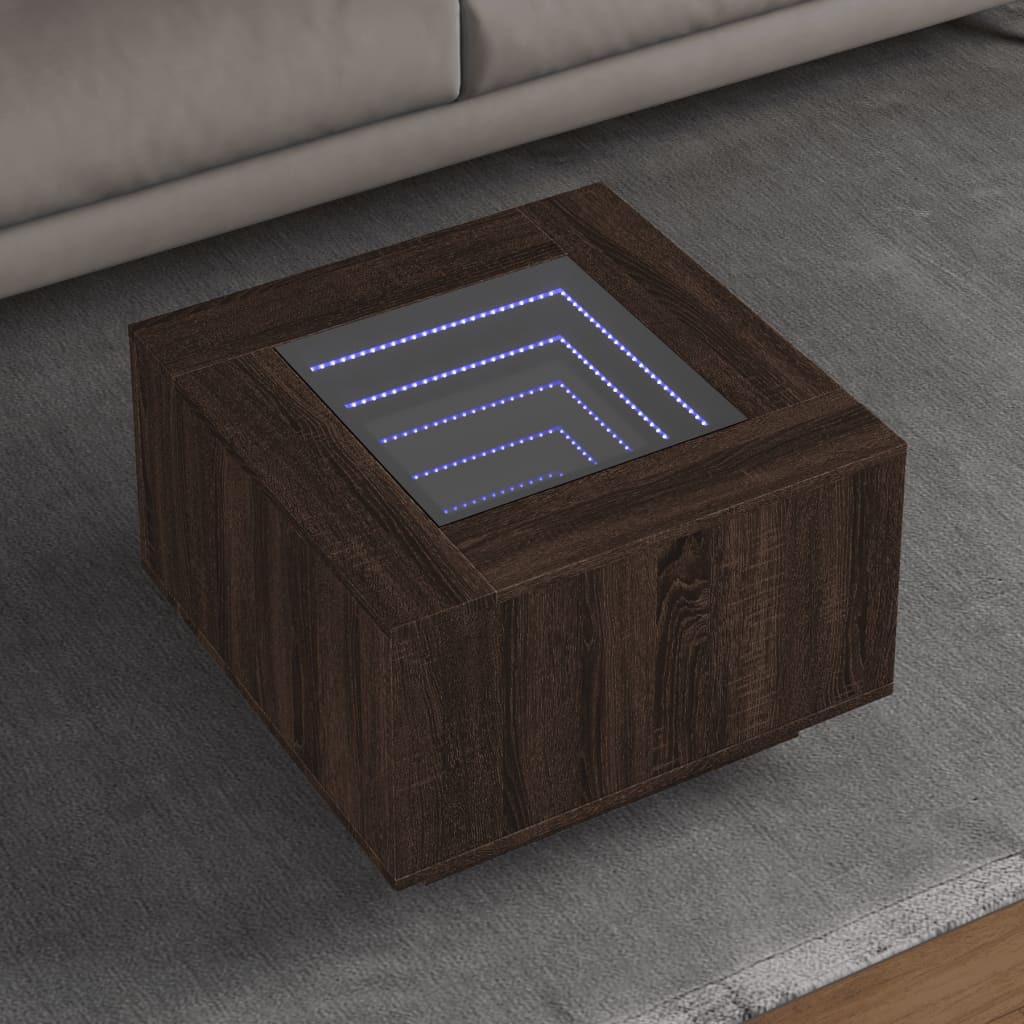 E-shop Multidom Konferenčný stolík+LED, hnedý dub 60x60x40 cm, kompozitné drevo