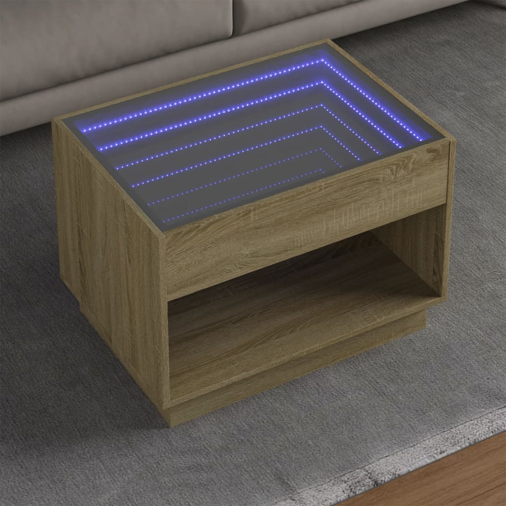E-shop Multidom Konferenčný stolík s nekonečnými LED dub sonoma 70x50x50 cm