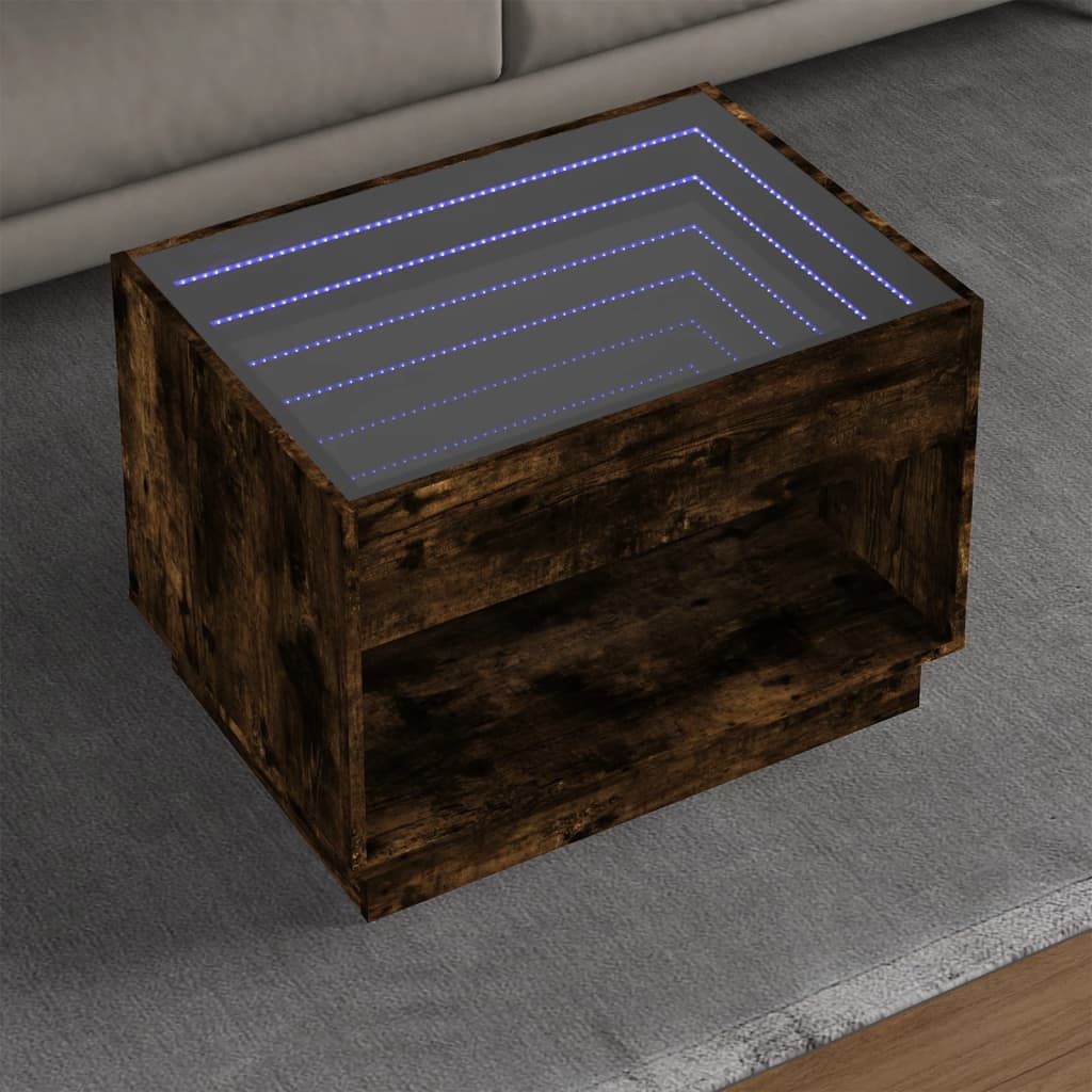 E-shop Multidom Konferenčný stolík s nekonečnými LED dymový dub 70x50x50 cm