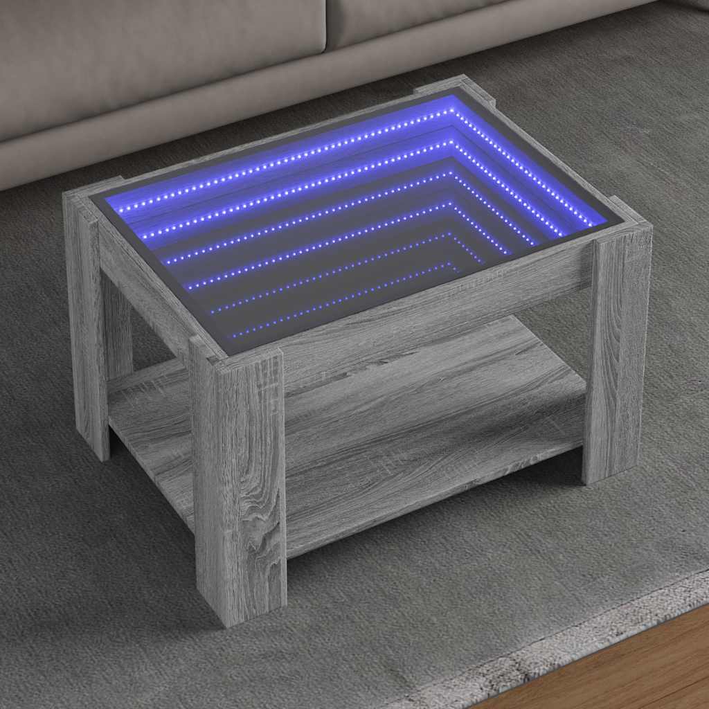 E-shop Multidom Konferenčný stolík s LED sivá sonoma 73x53x45cm kompozit. drevo