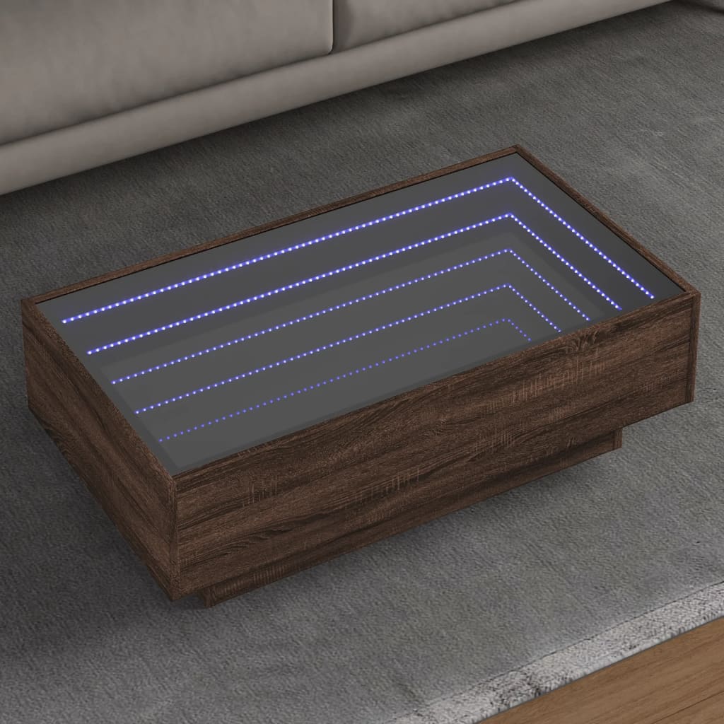 E-shop Multidom Konferenčný stolík s LED hnedý dub 90x50x30 cm kompozitné drevo