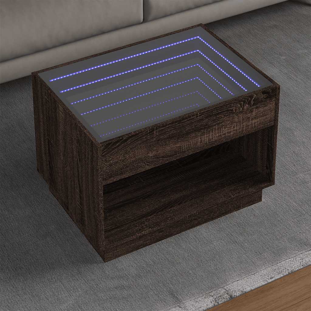 E-shop Multidom Konferenčný stolík s nekonečnými LED hnedý dub 70x50x50 cm