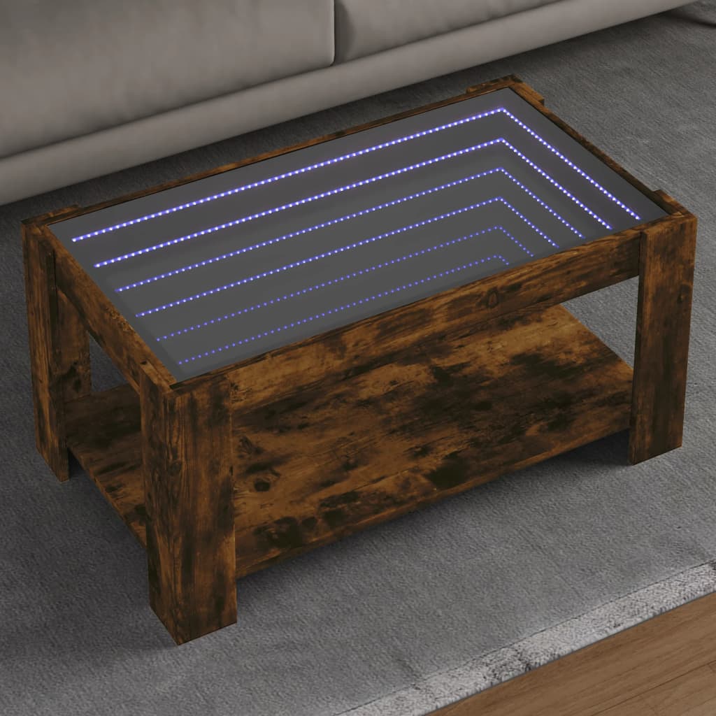 E-shop Multidom Konferenčný stolík s LED dymový dub 93x53x45 cm kompozit. drevo