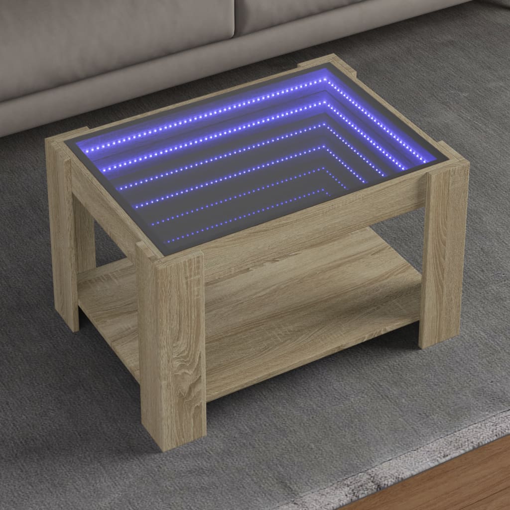 E-shop Multidom Konferenčný stolík s LED dub sonoma 73x53x45cm kompozitné drevo