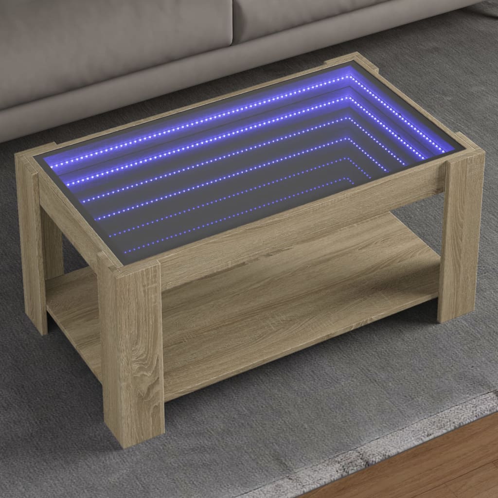 E-shop Multidom Konferenčný stolík s LED dub sonoma 93x53x45cm kompozitné drevo