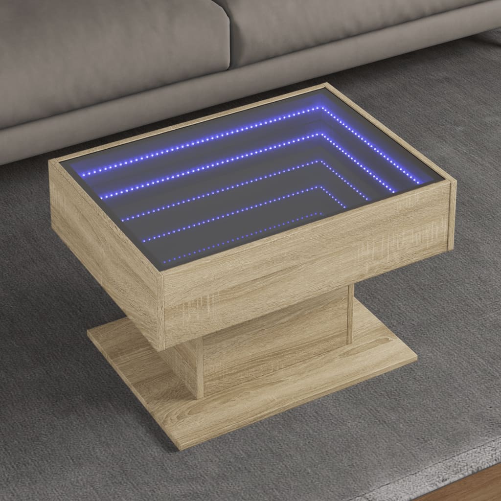 E-shop Multidom Konferenčný stolík s LED dub sonoma 70x50x45 cm kompozit. drevo