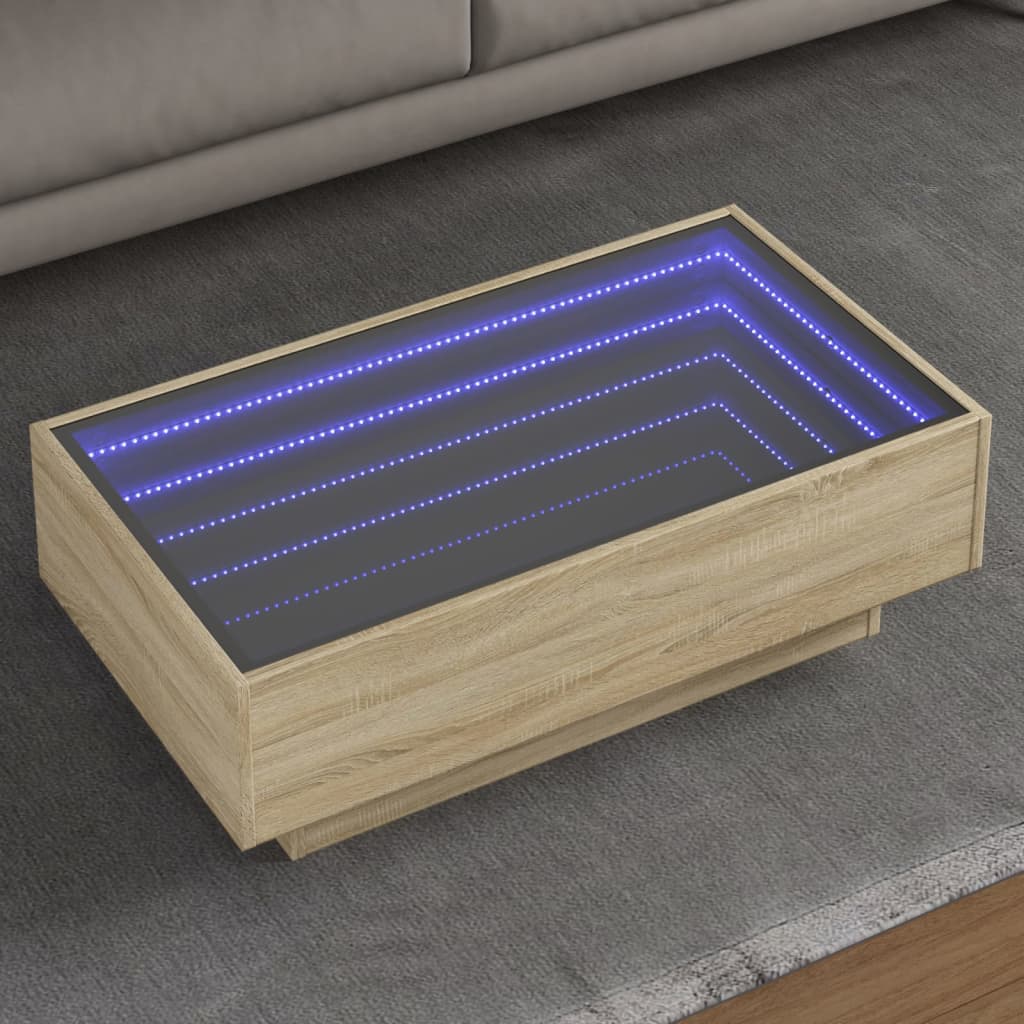 E-shop Multidom Konferenčný stolík s LED dub sonoma 90x50x30 cm kompozit. drevo