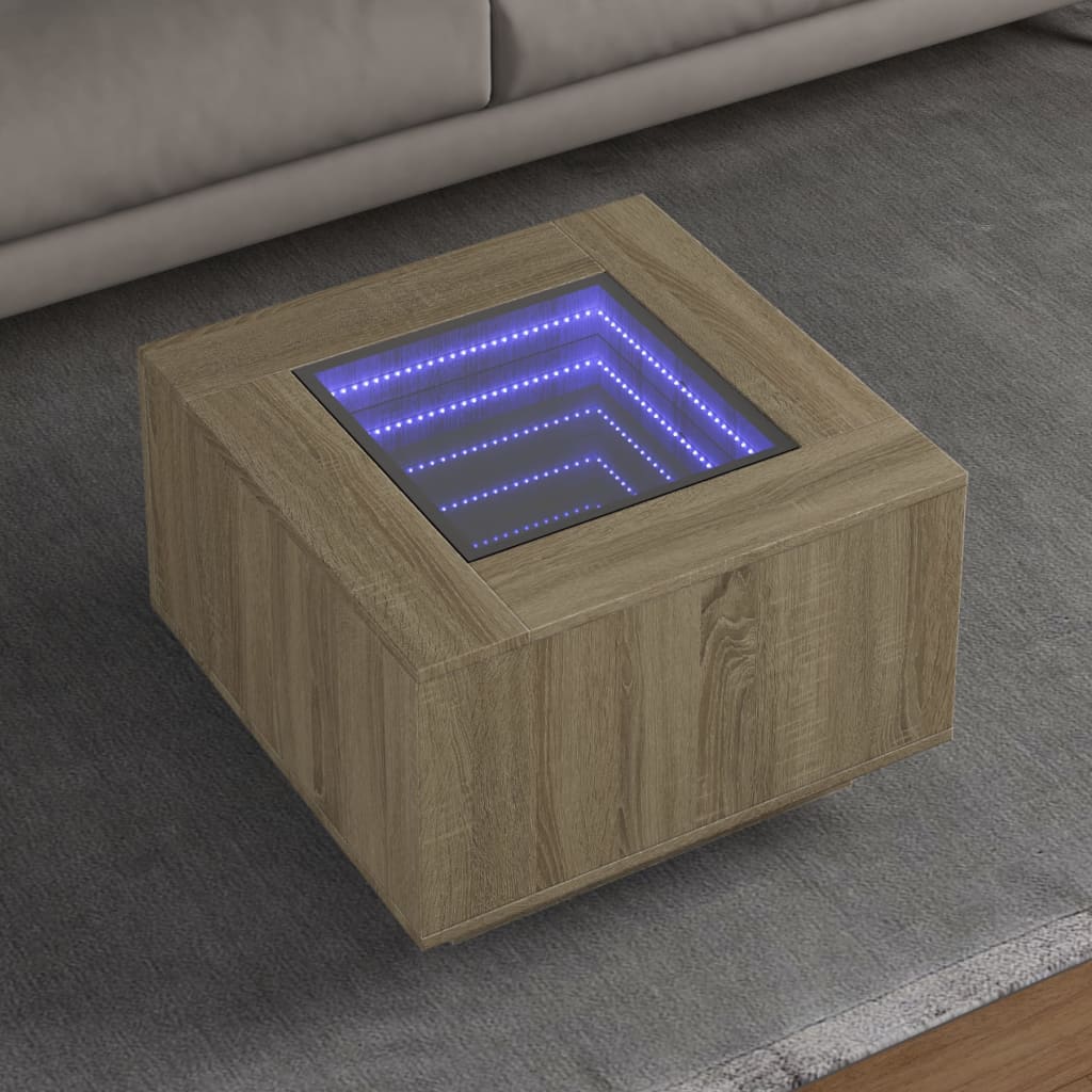 E-shop Multidom Konferenčný stolík+LED, dub sonoma 60x60x40cm, kompozitné drevo