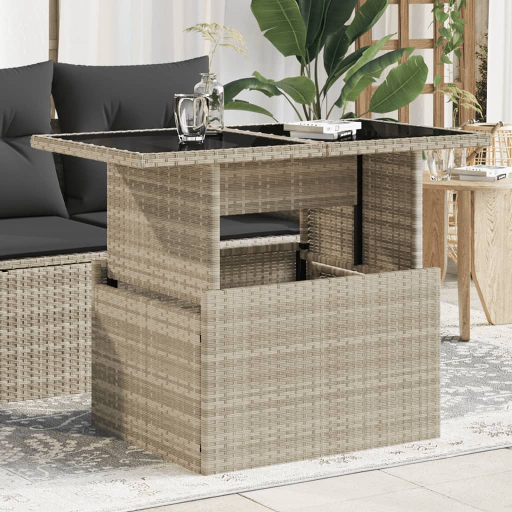 E-shop Multidom Záhradný stôl+sklenená doska, svetlosivý 100x55x73cm, polyratan