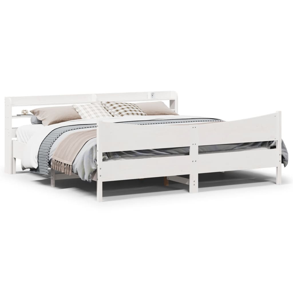 E-shop Multidom Posteľný rám s čelom biely 200x200 cm masívna borovica