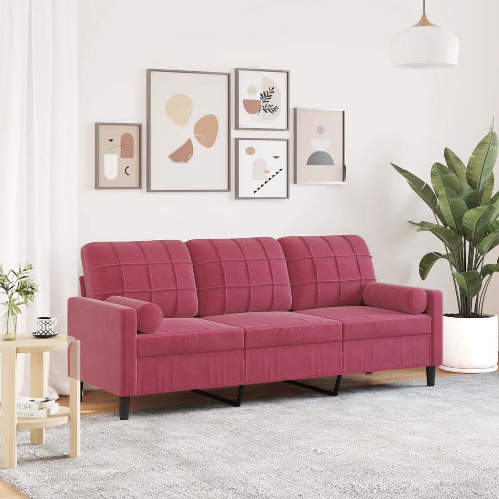 E-shop Multidom 3-miestna pohovka s vankúšmi vínovočervená 180 cm zamat