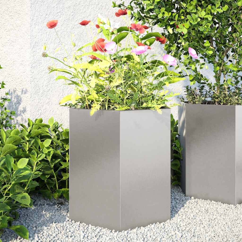 E-shop Multidom Záhradné kvetináče 2ks, šesťhran 46x40x45cm, nehrdzavejúca oceľ