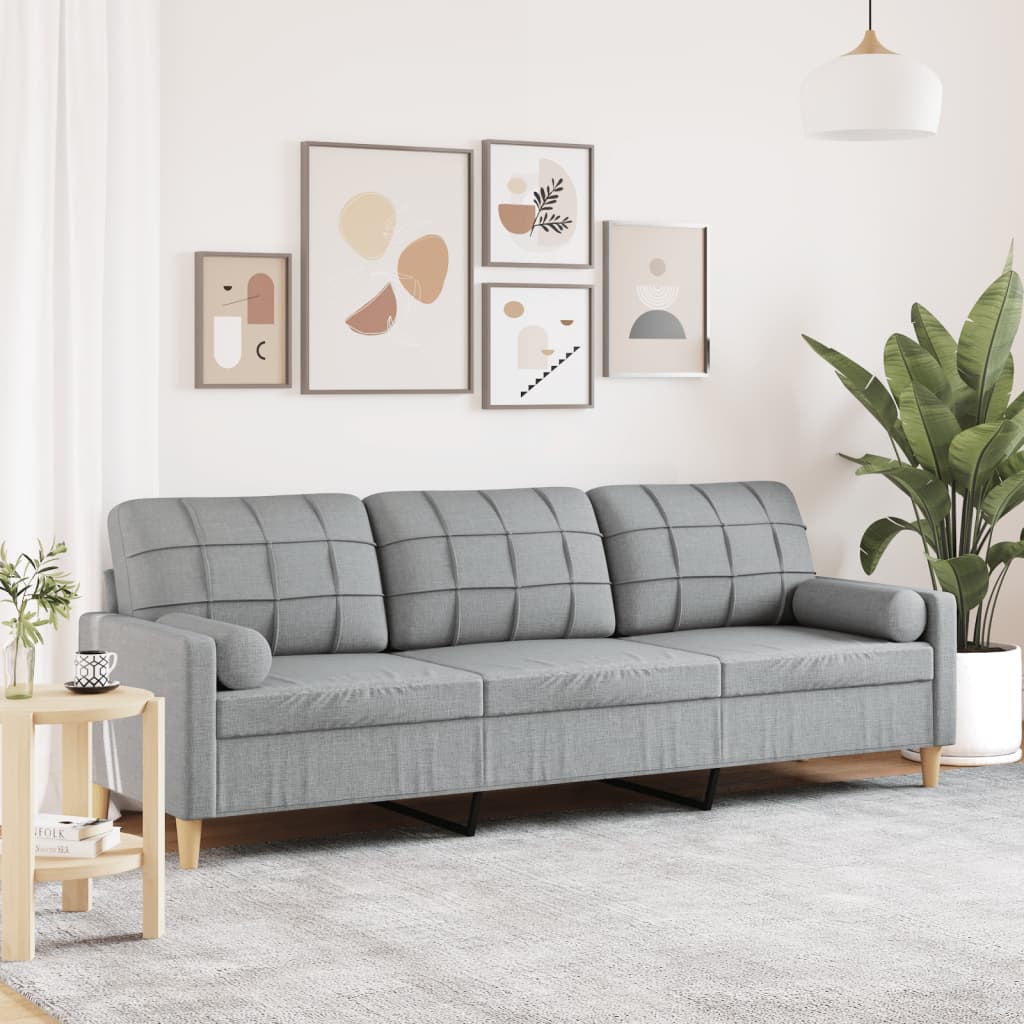 E-shop Multidom 3-miestna pohovka s vankúšmi bledosivá 210 cm látka