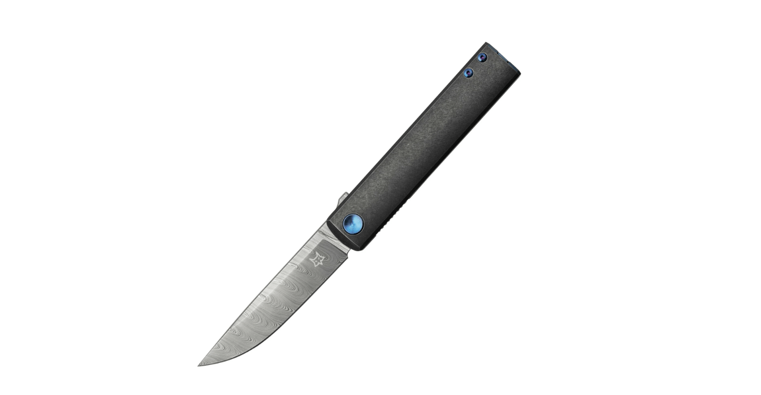 FOX Knives FX-543 DBL Chnops vreckový nôž 7,5 cm, damašek, šedá, modro-fialová, titán