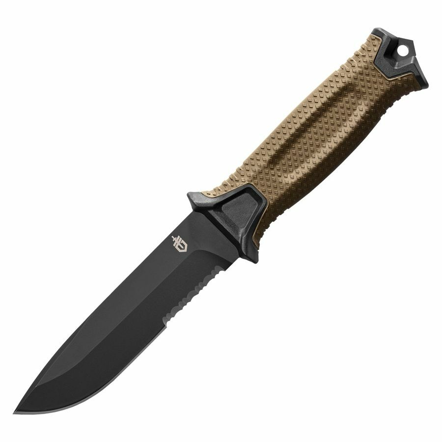 E-shop Gerber 31-003655 STRONGARM Part. Serrated outdoorový nôž 12,5 cm, čierna, hnedá, FRN/guma, puzdro