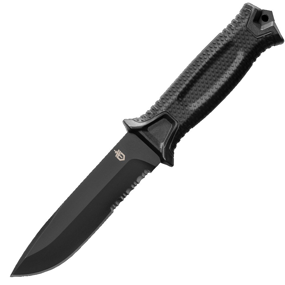 E-shop Gerber 31-003648 STRONGARM Part. Serrated outdoorový nôž 12,5 cm, celočierna, FRN/guma, puzdro