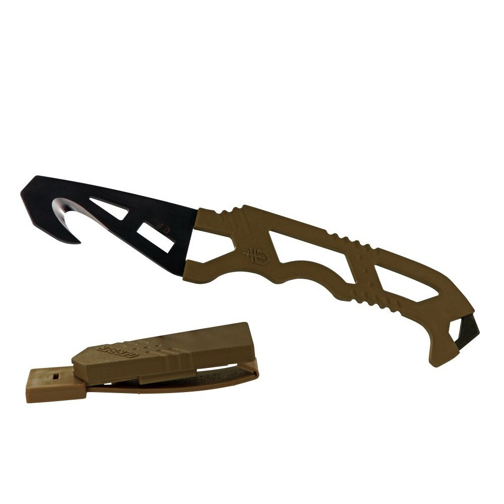 E-shop Gerber 30-000590 Crisis Hook Knife TAN499 záchranársky nôž 7,3 cm, čierna, hnedá Tan, guma, puzdro