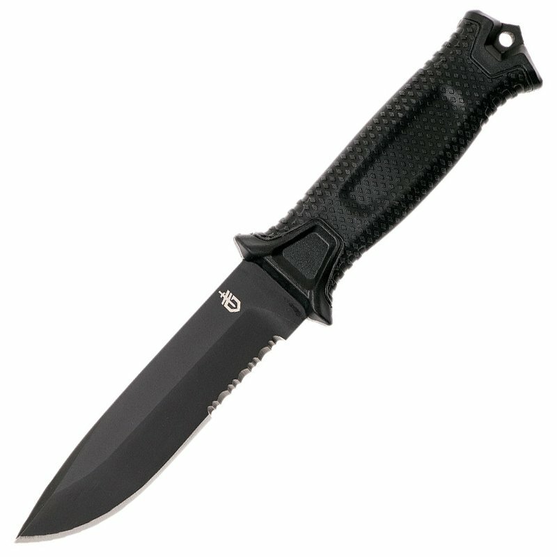 Gerber G1060 Strongarm outdoorový nôž 12,7 cm, celočierny, čiastočne zúbkovaný, FRN, puzdro