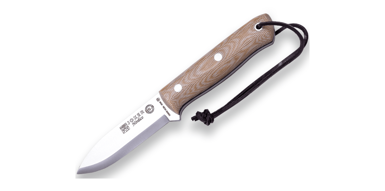 E-shop JOKER CM115 NÓRDICO vonkajší nôž 10 cm, hnedá, Micarta, kožené puzdro
