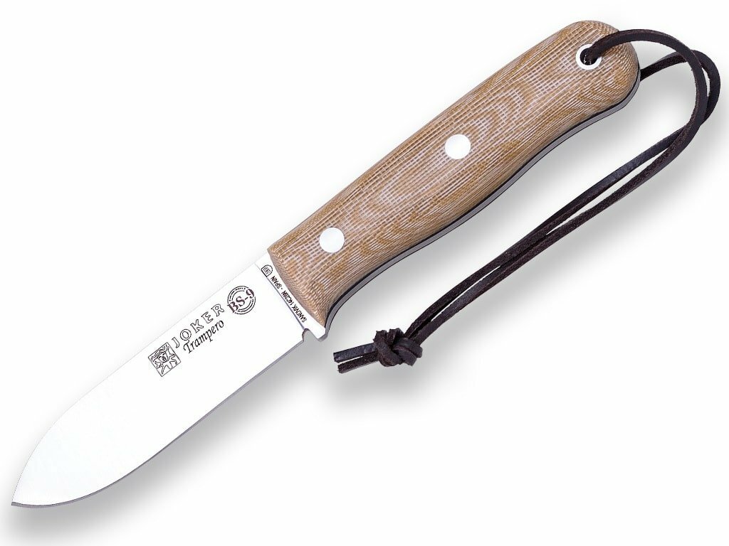 E-shop JOKER CM113 TRAMPERO outdoorový nôž 10 cm, hnedá, Micarta, kožené puzdro