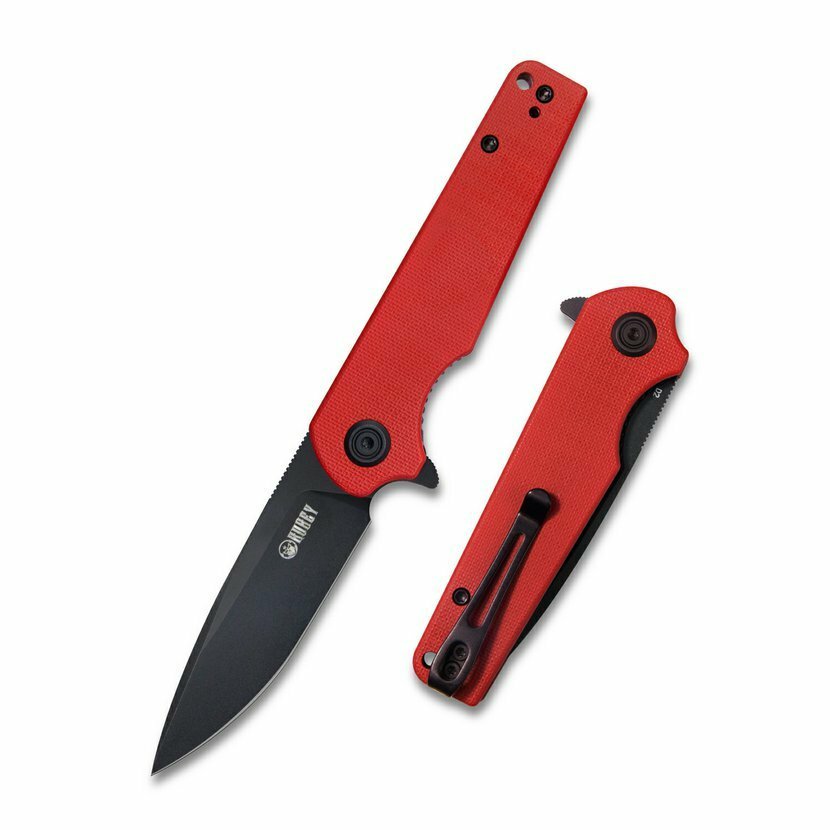 E-shop Kubey KU233E Wolverine vreckový nôž 7,4 cm, Dark Stonewash, červená, G10, spona