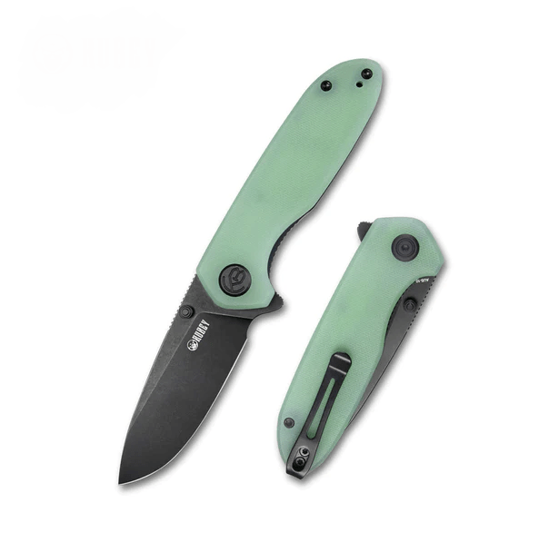 E-shop Kubey KU342B Belus Jade vreckový nôž 7,5 cm, Blackwashed, bledozelená, G10, spona