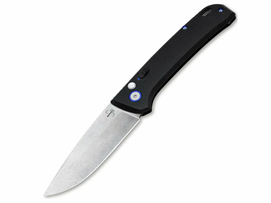 E-shop Böker Plus 01BO922SOI FRND Silver automatický vreckový nôž 8,5 cm, Stonewash, čierna, Grivory,