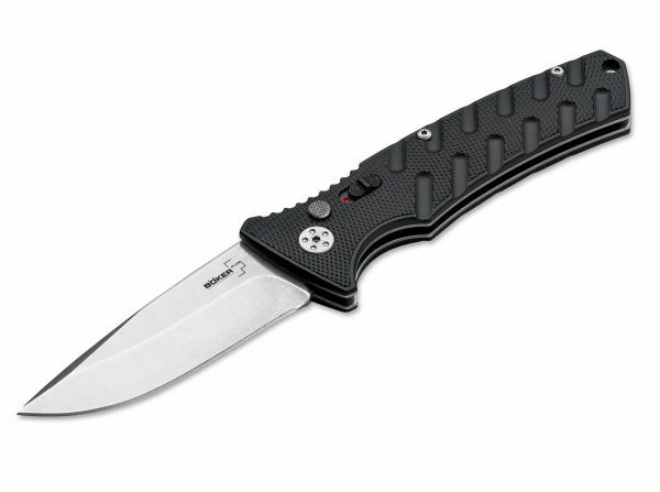 E-shop Böker Plus 01BO400 Strike DropPoint Black automatický nôž 8,5 cm, čierna, Stonewash, oceľ, hliník