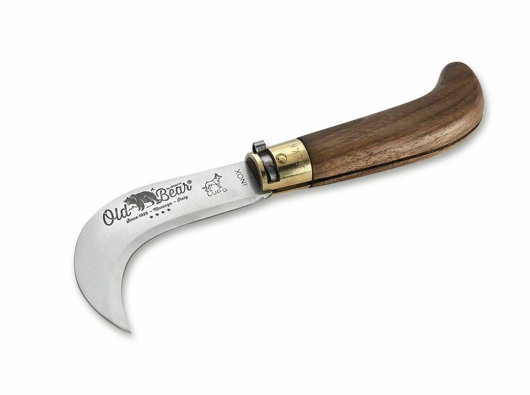 Antonini 01OB015 Old Bear Bill Hook vreckový nôž 8,8 cm, mosadz, orechové drevo
