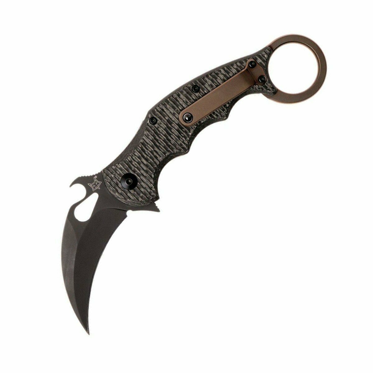 E-shop FOX knives FX-599TiC Karambit vreckový nôž 6,5 cm, čierna Cerakote, uhlíkové vlákno, titán