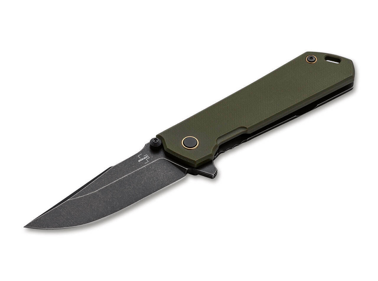 E-shop Böker Plus 01BO164 Kihon vreckový nôž s asistenciou 8,5 cm, Stonewash, zelená, G10, nylonové puzdro