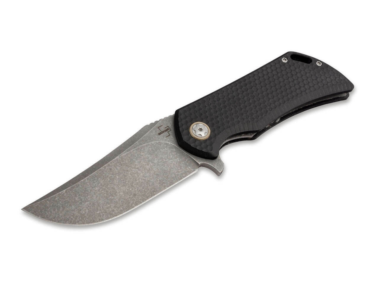 E-shop Böker Plus 01BO192 Golem vreckový nôž 8,9 cm, Stonewash, čierna, G10, spona, nylonové puzdro