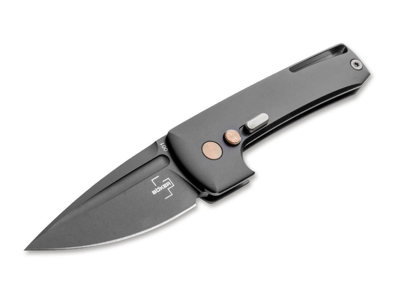 E-shop Böker Plus 01BO392 Harlock Mini automatický vreckový nôž 5,2 cm, čierna, hliník, spona