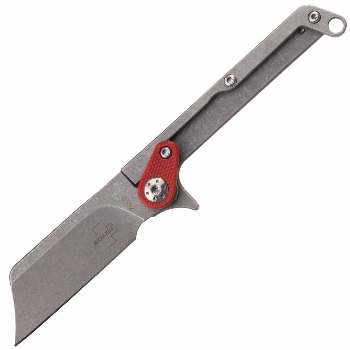 E-shop Böker Plus 01BO661 Fragment vreckový nôž 5 cm, Stonewash, červená, oceľ, G10, spona