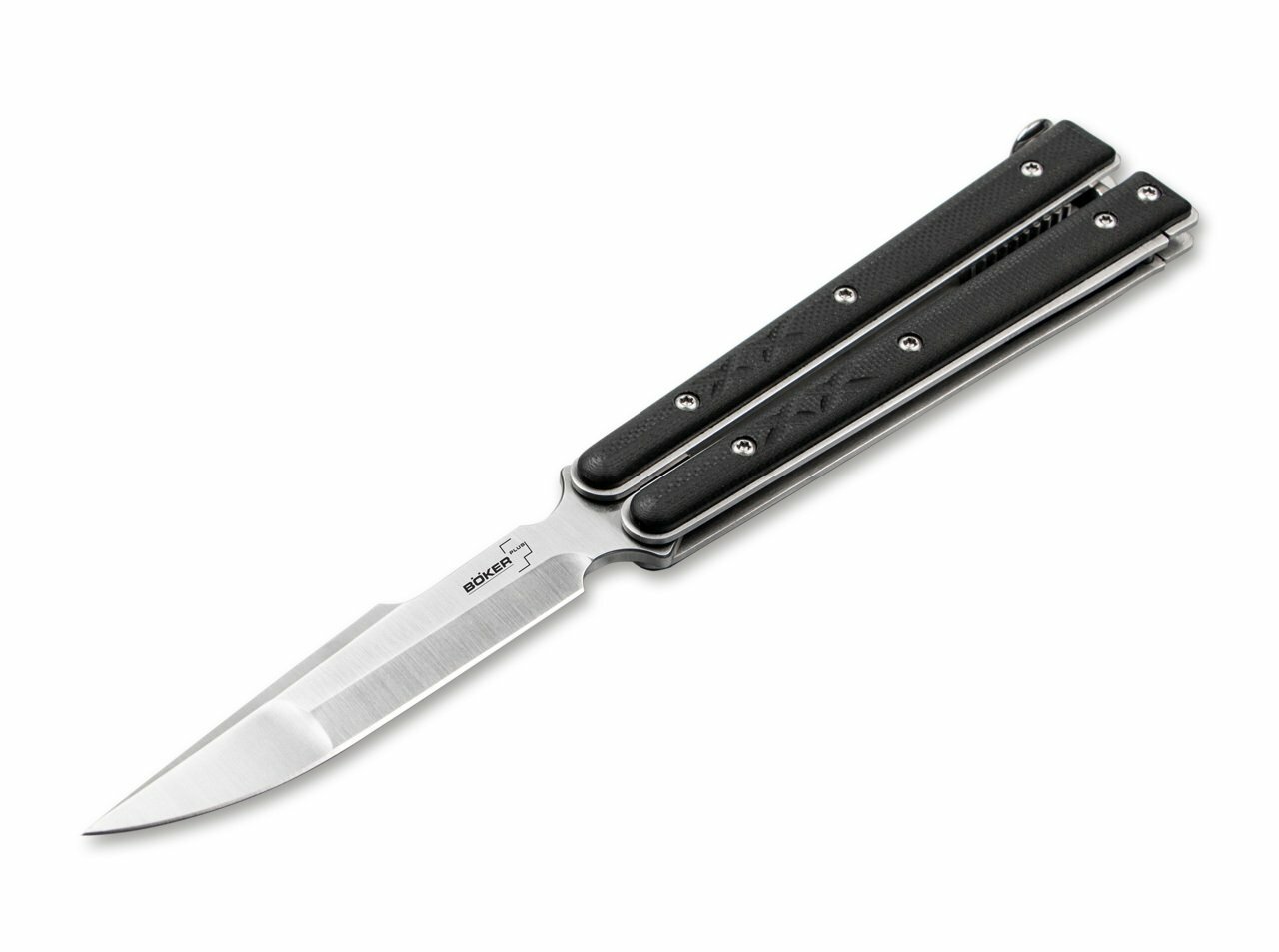 E-shop Böker Plus 06EX004 BALISONG TACTICAL SMALL malý taktický motýlikový nôž 8,8 cm, čierna, G10