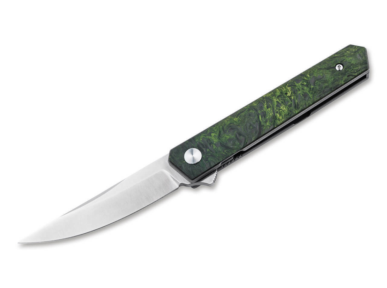 E-shop Böker Plus 01BO497 KWAIKEN MINI LIMITED vreckový nôž 7,7 cm, zelená, uhlíkové vlákno, titán, puzdro