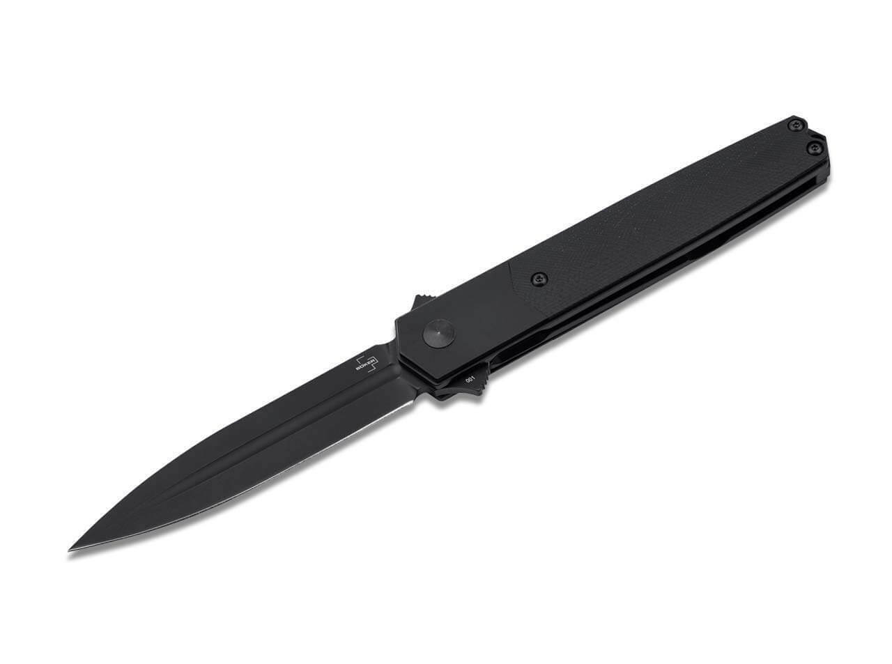 E-shop Böker Plus 01BO635 KWAIKEN SYM vreckový nôž 9,1 cm, celočierna, G10, titán, spona, nylonové puzdro