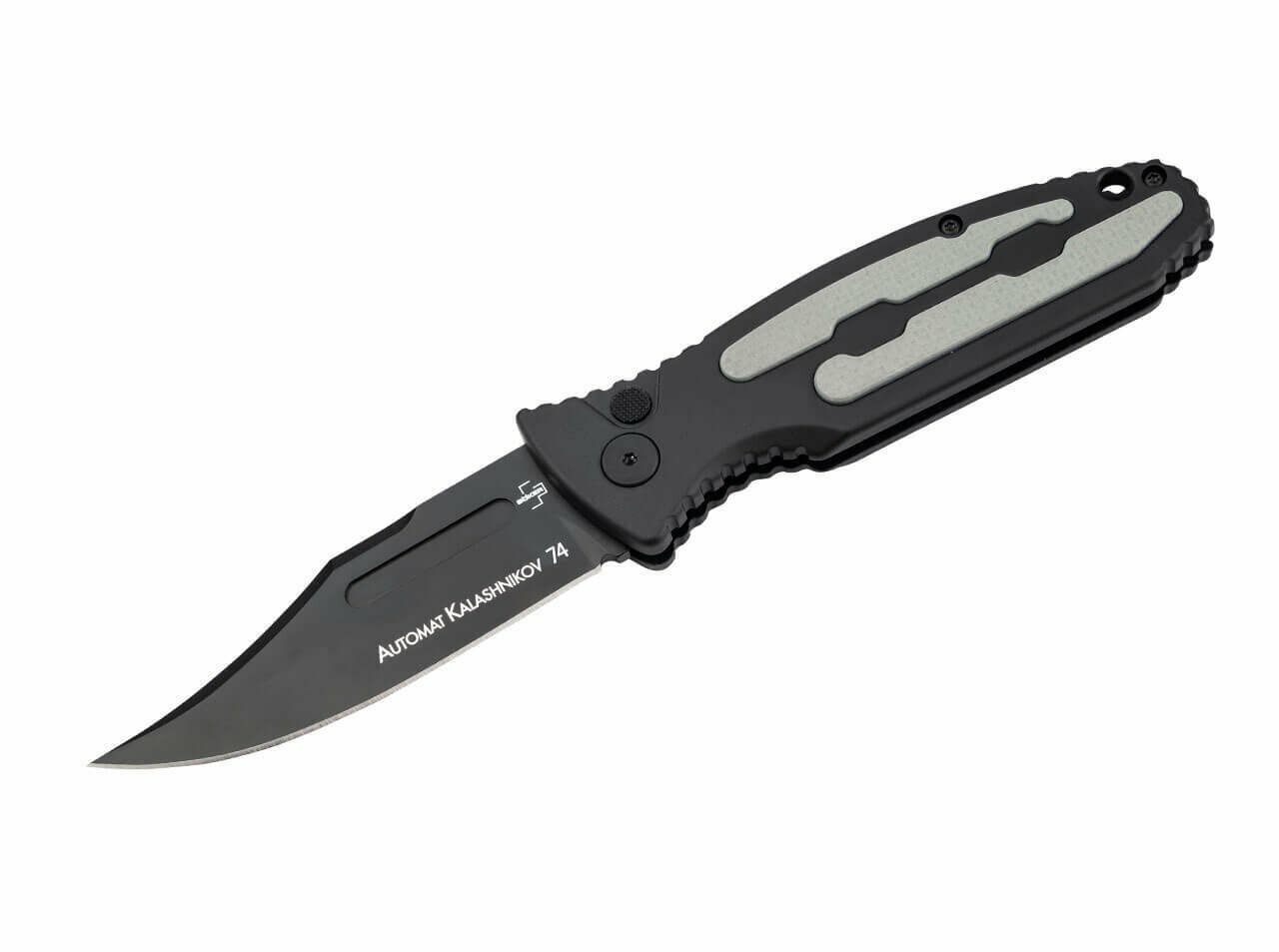 E-shop Böker Plus 01KALS136 KALASHNIKOV 74 AUTO BLACK automatický nôž 8,5 cm, celočierna, sivá, hliník, G10