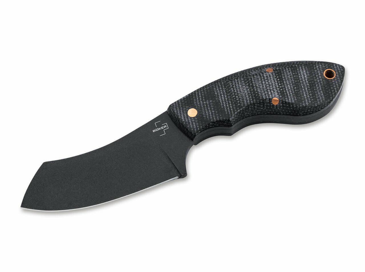 E-shop Böker Plus 02BO085 RHINO ALL BLACK COPPER nôž na krk 7,6 cm, celočierna, Micarta, meď, puzdro kydex