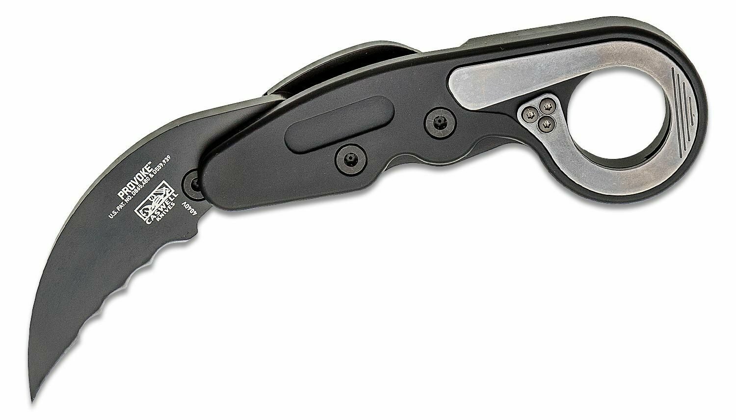 E-shop CRKT CR-4040V PROVOKE™ VEFF SERRATIONS™ vreckový nôž - karambit 6 cm, čierna, hliník
