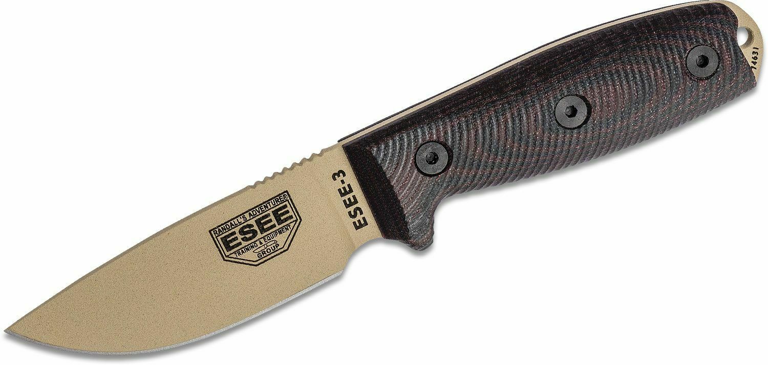 E-shop ESEE 3PMDT-004 MODEL 3 taktický outdoorový nôž 8,8 cm, piesková, čierno-červená, G10, puzdro Kydex