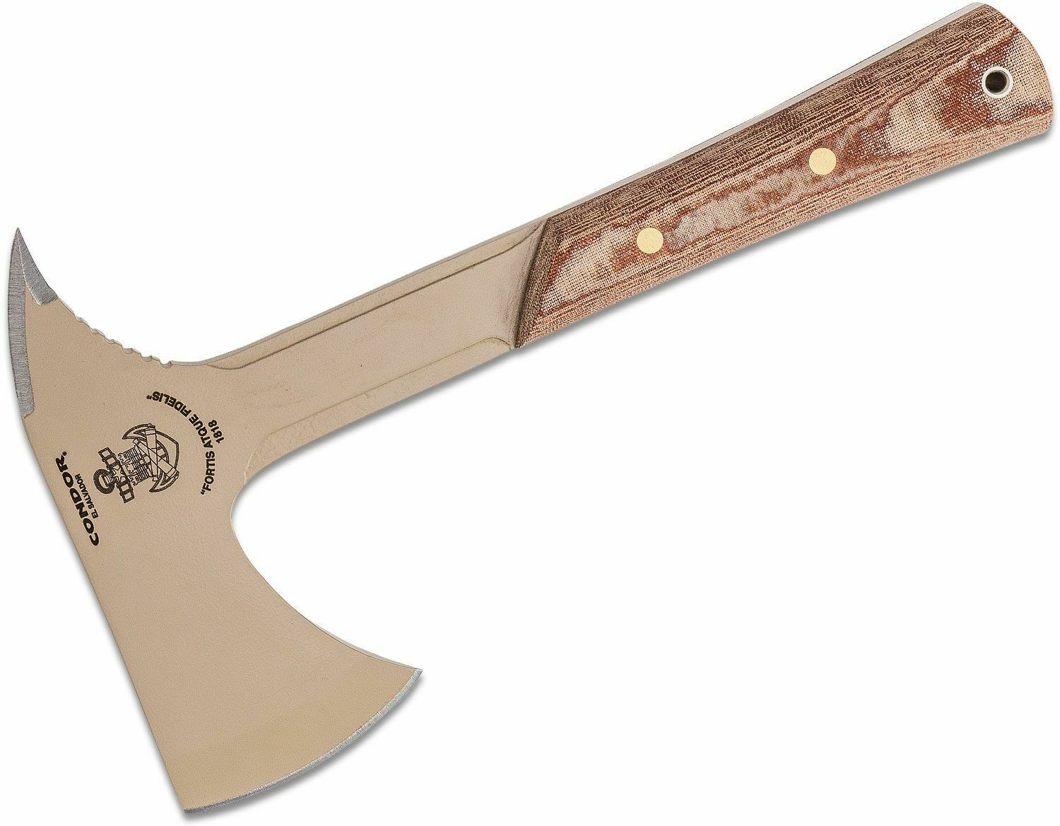 E-shop Condor CTK1816-6.7HC FORTIS FIDELIS AXE taktická sekera 850 g, hnedá, Micarta, puzdro Kydex