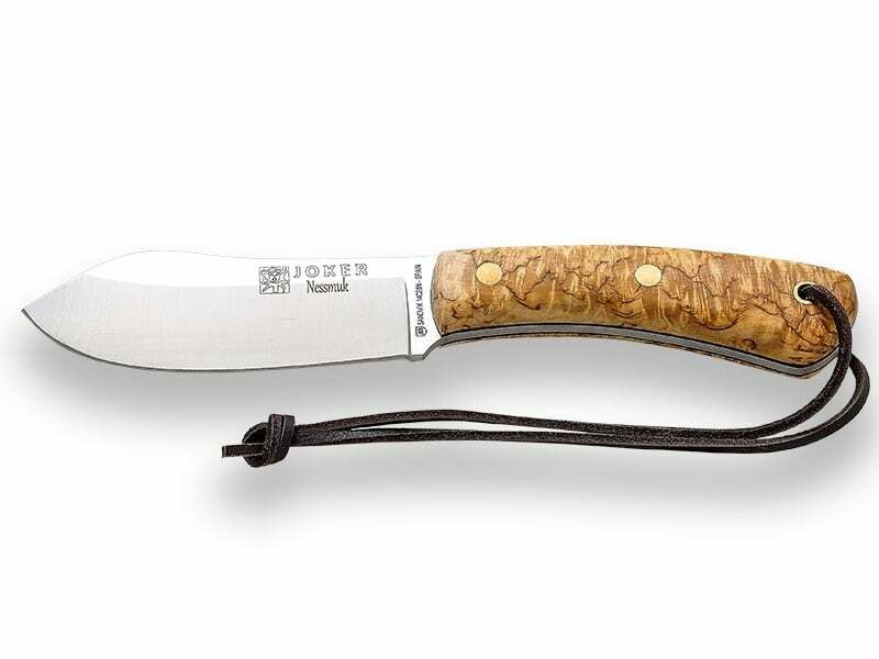 E-shop JOKER CL136 NESSMUK bushcraft nôž 11 cm, drevo kučeravej brezy, kožené puzdro