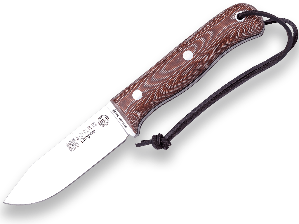 E-shop JOKER CM112-P CAMPERO vonkajší nôž 10,5 cm, hnedá, Micarta, kožené puzdro, kresadlo